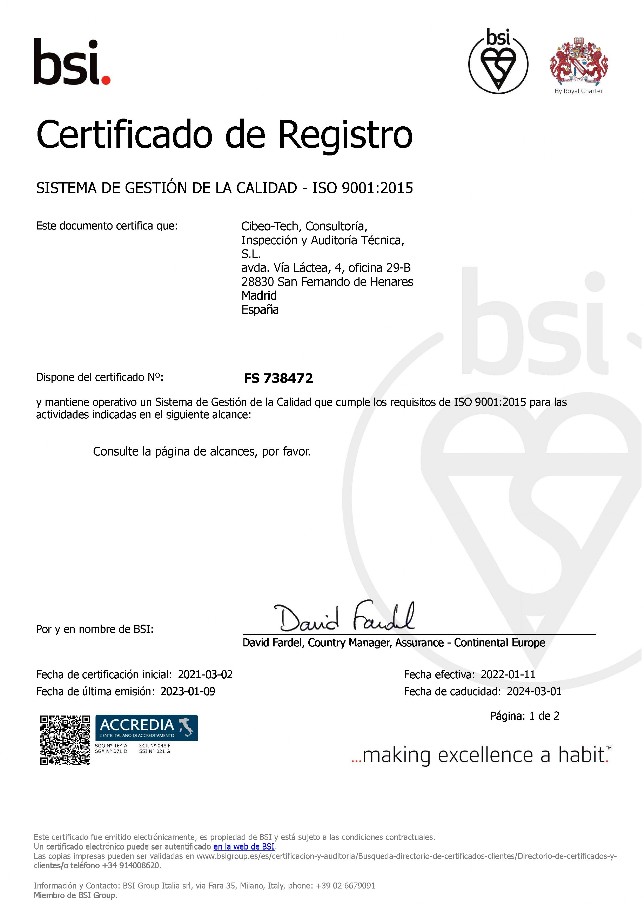 bsi. Certificado FS 738472 ISO 9001:2015