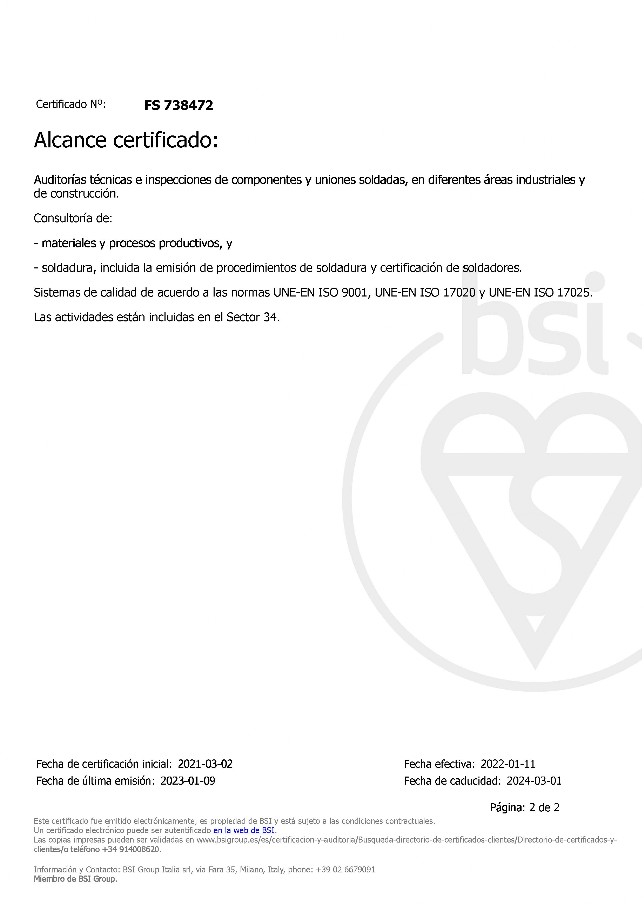 bsi. Certificado FS 738472 ISO 9001:2015